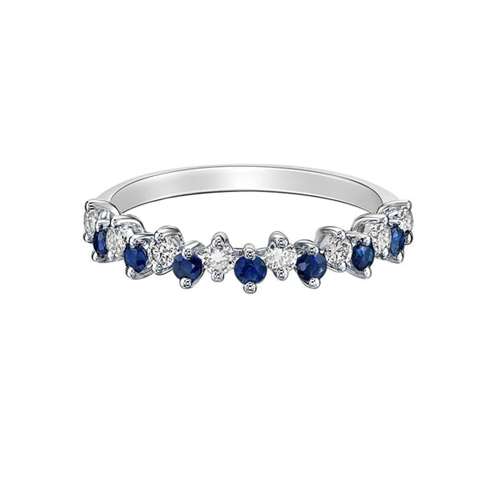 10K White Gold Prong-set Round Sapphire & Diamond band