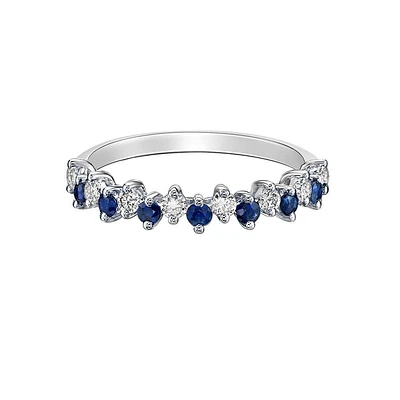10K White Gold Prong-set Round Sapphire & Diamond band