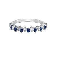 10K White Gold Prong-set Round Sapphire & Diamond band