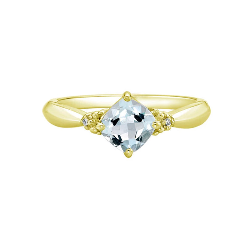 10K Yellow Gold 0.76cttw Aquamarine and 0.008cttw Diamond Ring, size 7