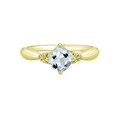10K Yellow Gold 0.76cttw Aquamarine and 0.008cttw Diamond Ring, size 7