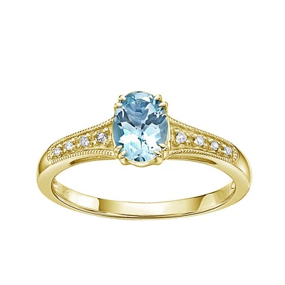 10K Yellow Gold 0.65cttw Aquamarine and 0.04cttw Diamond Ring, size 7