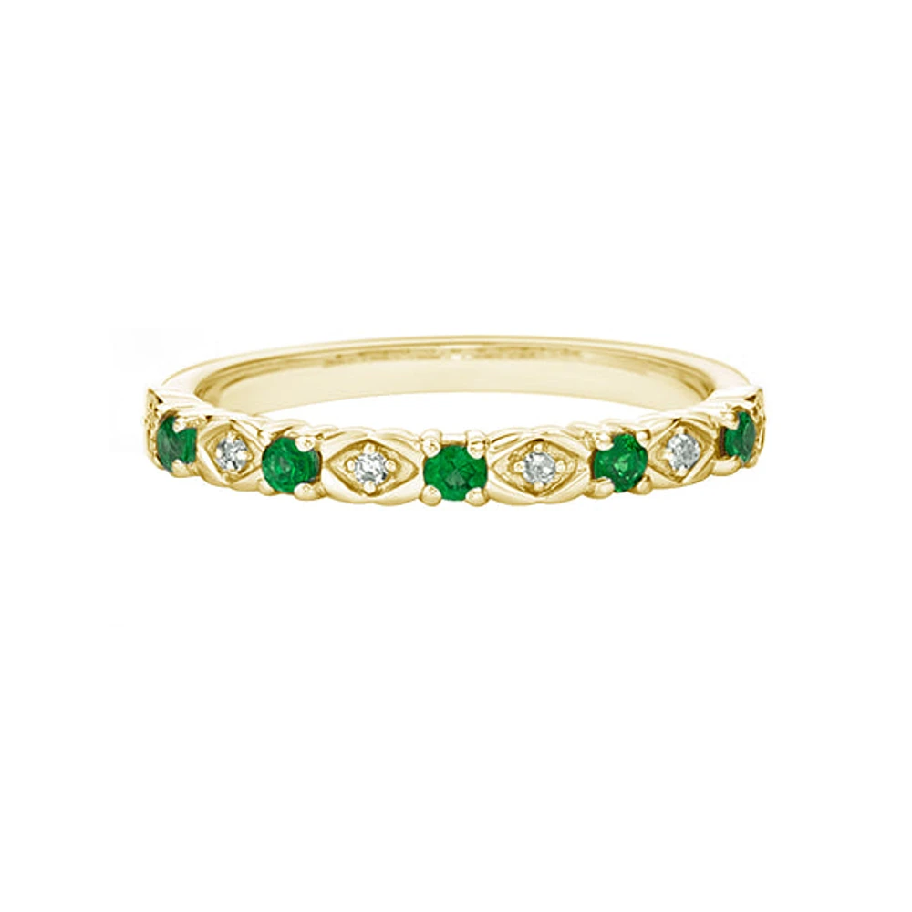 10K Yellow Gold Emerald & diamond band