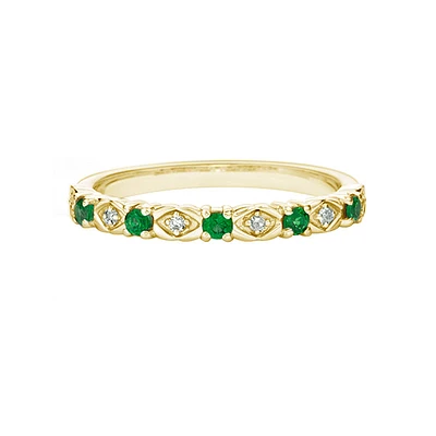 10K Yellow Gold Emerald & diamond band