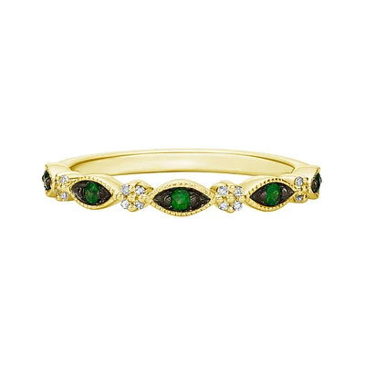 10K Yellow Gold Emerald & diamond wedding band