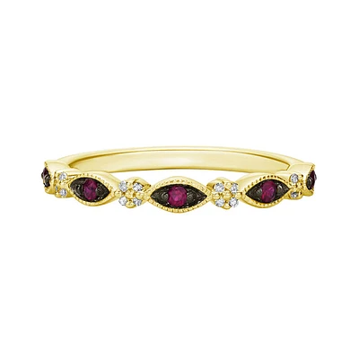 10K Yellow Gold Ruby & diamond wedding band