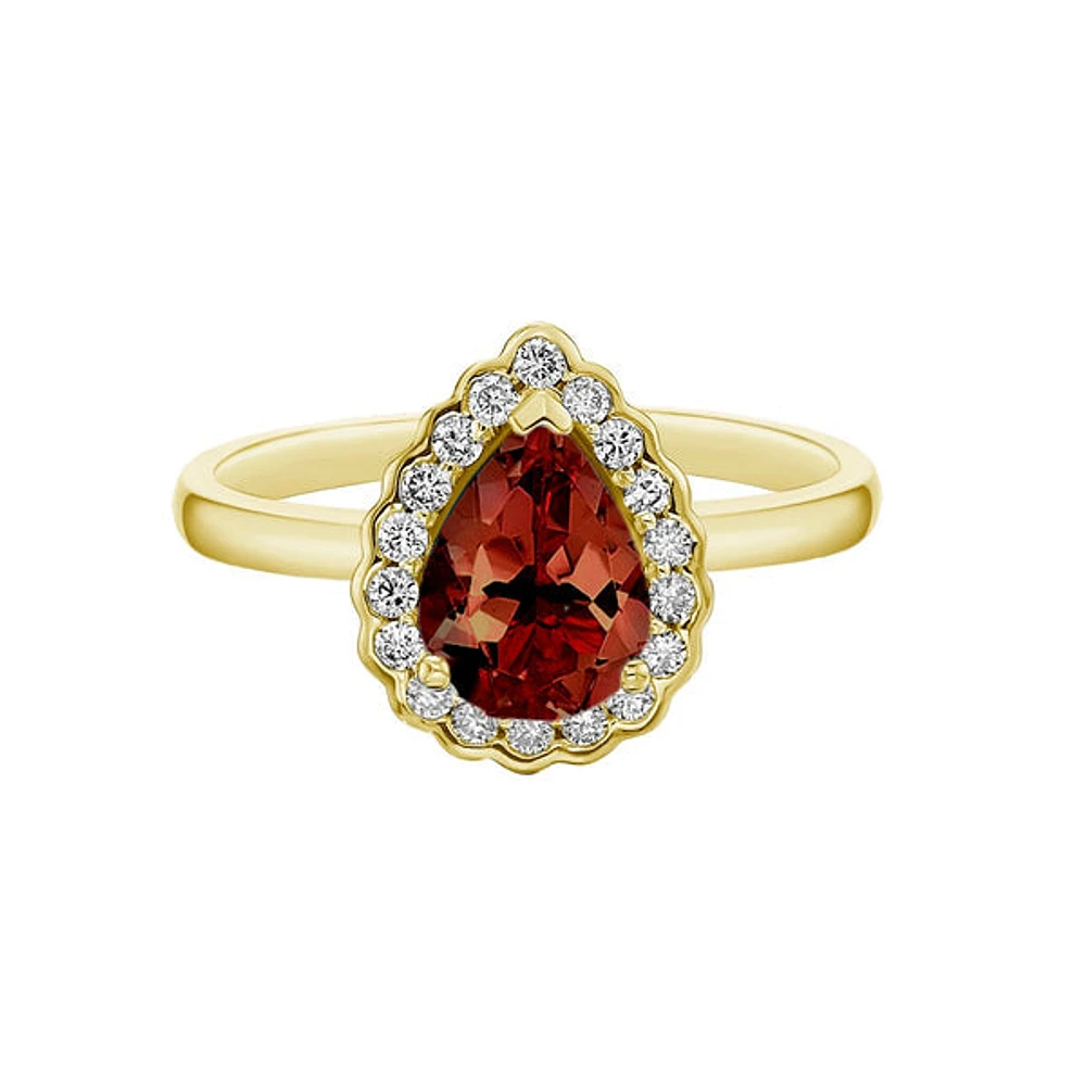 10K Gold Garnet ring with diamond halo