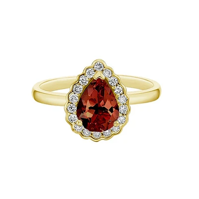 10K Gold Garnet ring with diamond halo