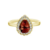 10K Gold Garnet ring with diamond halo