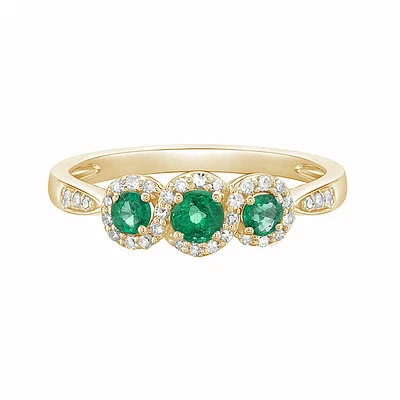 14K Gold Prong-set Emerald ring with Diamonds