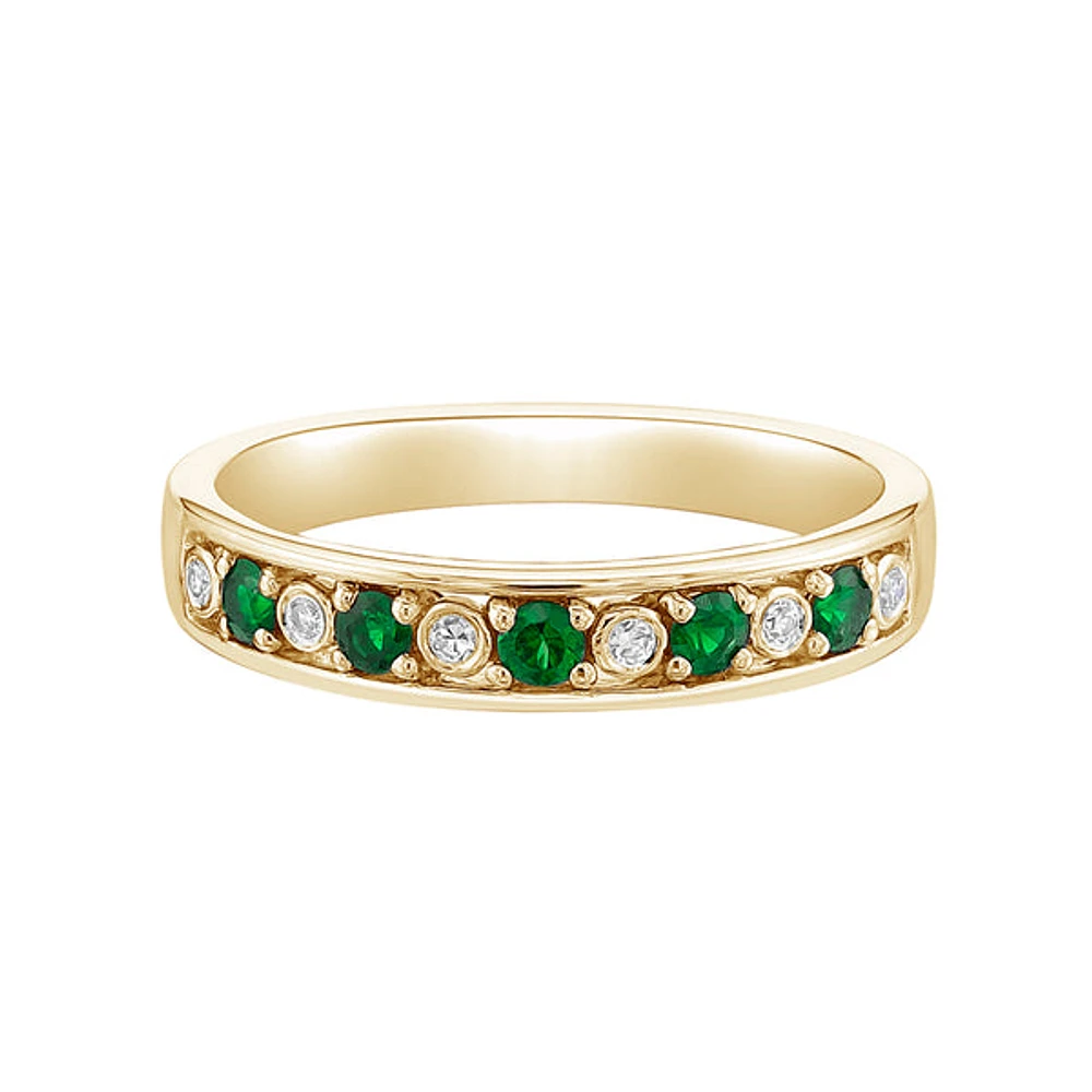 14K Yellow Gold Emerald band with Diamonds
