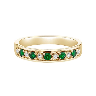 14K Yellow Gold Emerald band with Diamonds