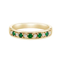 14K Yellow Gold Emerald band with Diamonds