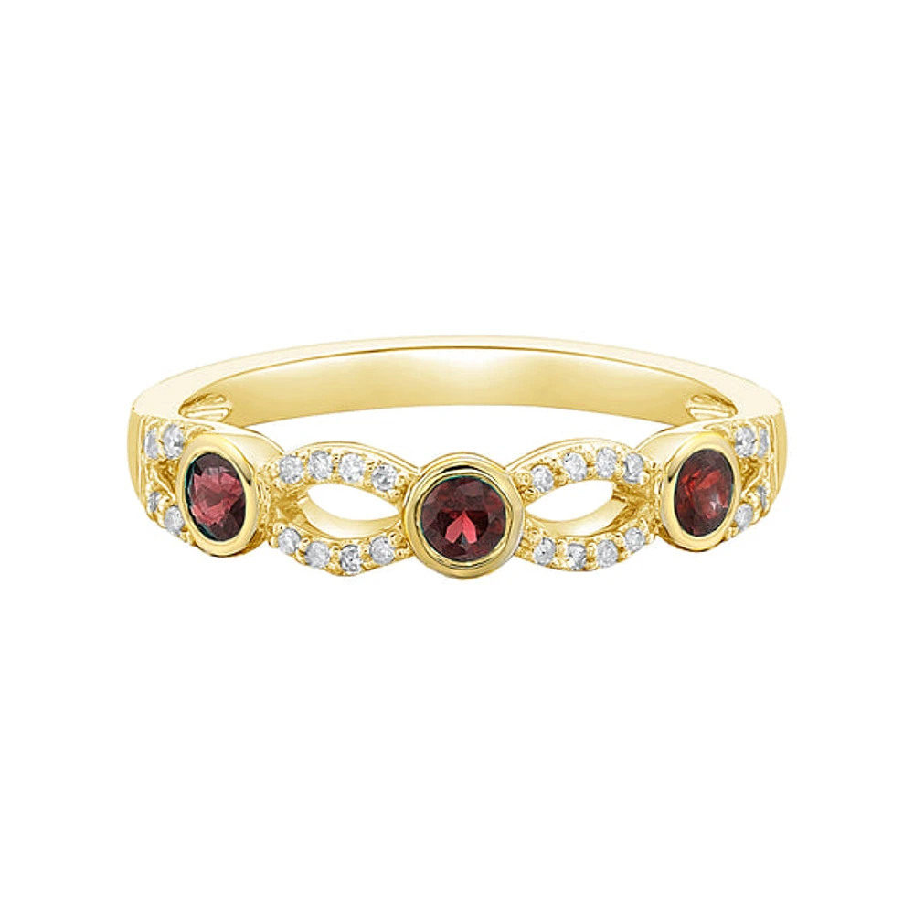 10K Yellow Gold Garnet & Diamond band
