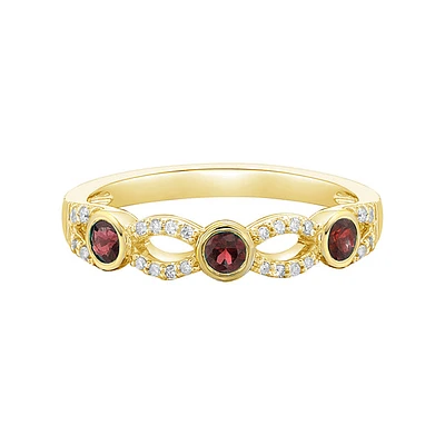 10K Yellow Gold Garnet & Diamond band