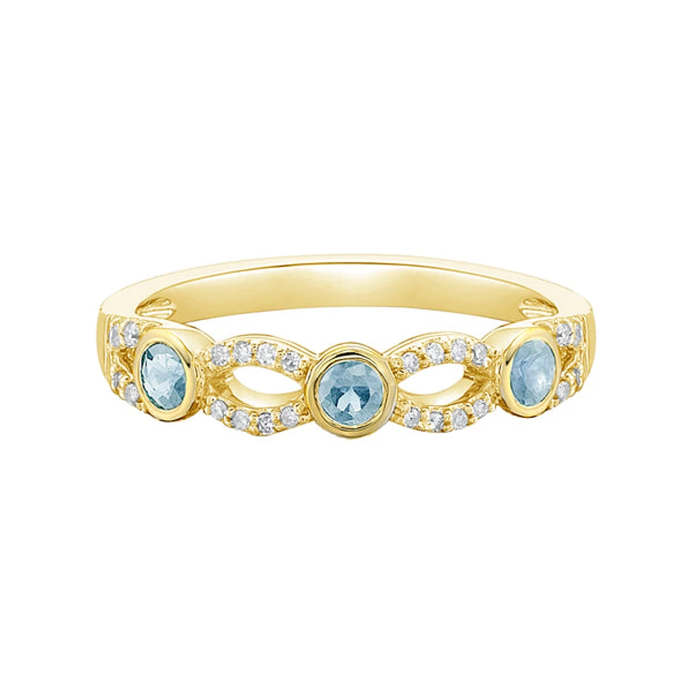 10K Yellow Gold Aquamarine & diamond band