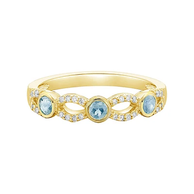 10K Gold Aquamarine & diamond band