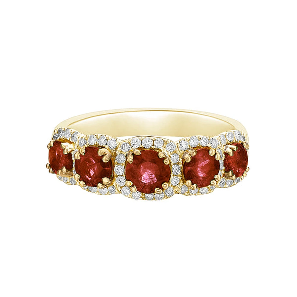 10K Yellow Gold Five stone Garnet & Diamond band