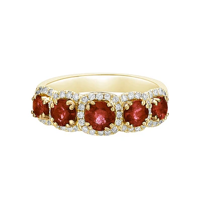 10K Yellow Gold Five stone Garnet & Diamond band