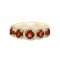 10K Yellow Gold Five stone Garnet & Diamond band