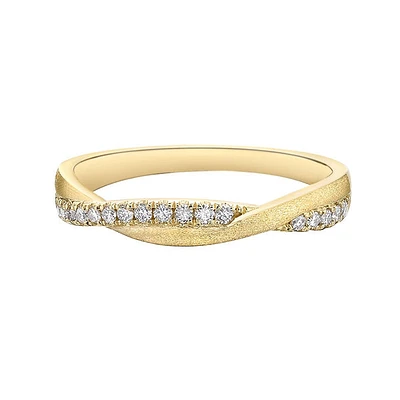 10K Yellow Gold Brushed Gold 0.21cttw diamond wedding band