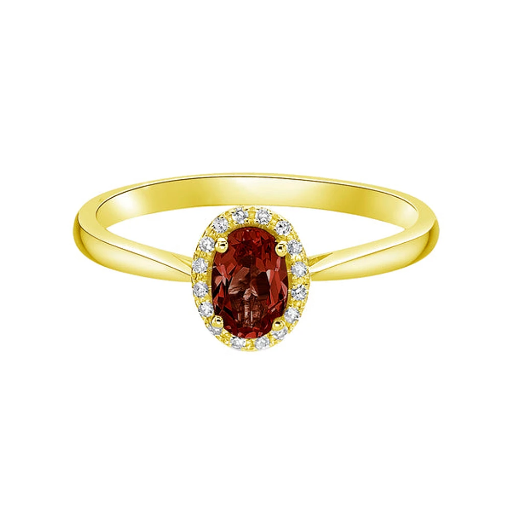 10K Yellow Gold Prong-set Garnet ring with Diamond halo
