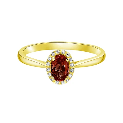 10K Yellow Gold Prong-set Garnet ring with Diamond halo