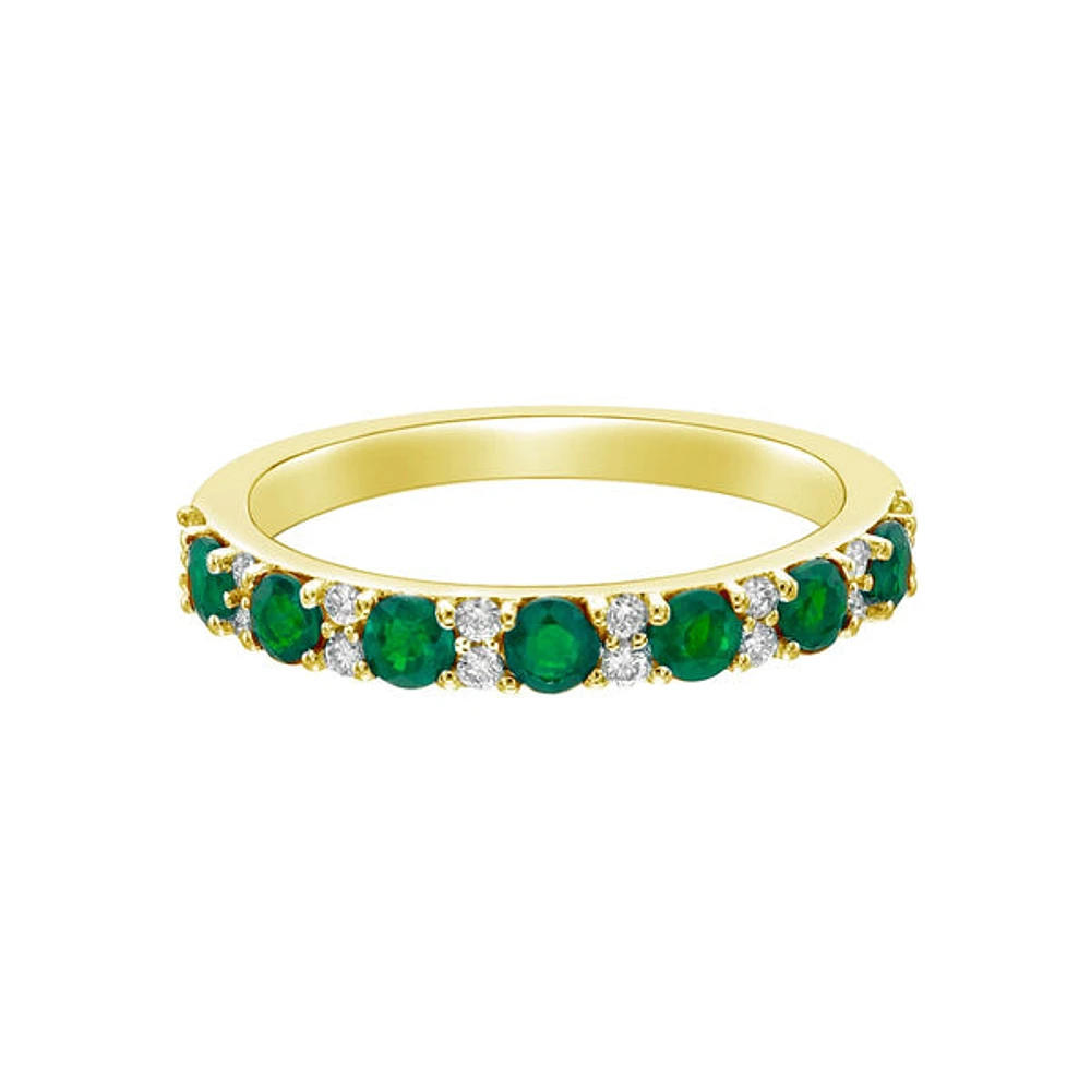 10K Yellow Gold Classic Emerald & Diamond band