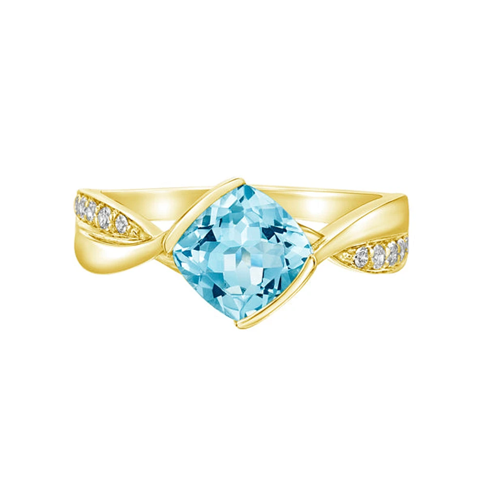 10K Yellow Gold Blue Topaz ring with Diamond accent