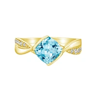 10K Yellow Gold Blue Topaz ring with Diamond accent