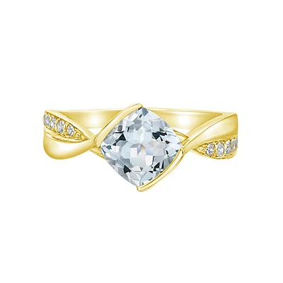 10K Yellow Gold Aquamarine & Diamond ring