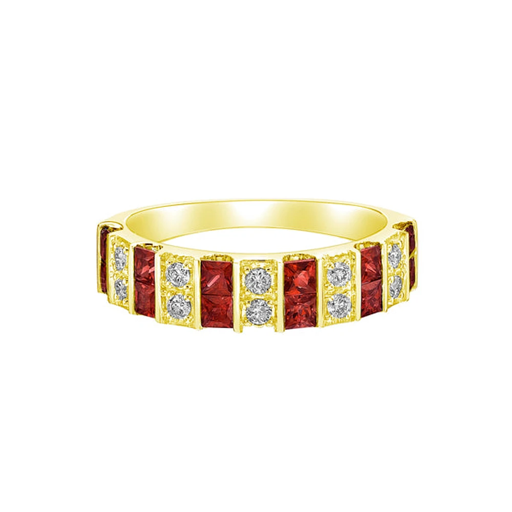 14K Yellow Gold Ruby ring with diamonds
