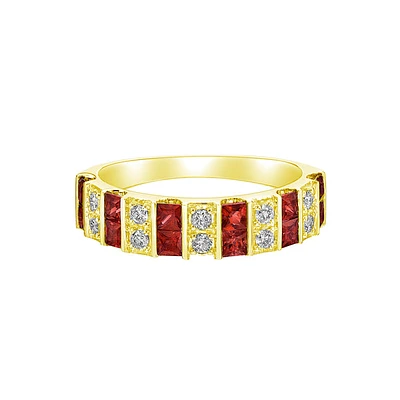 14K Yellow Gold Ruby ring with diamonds
