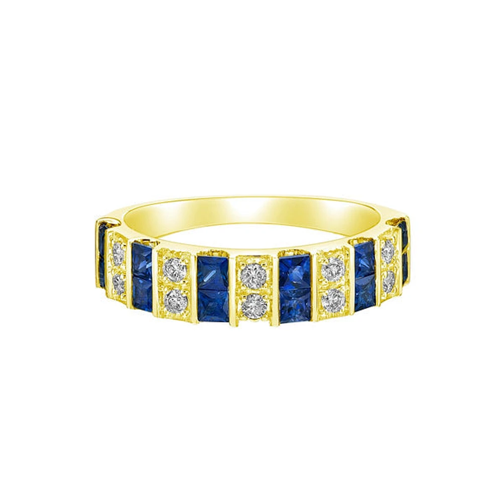 14K Yellow Gold Sapphire ring with diamonds