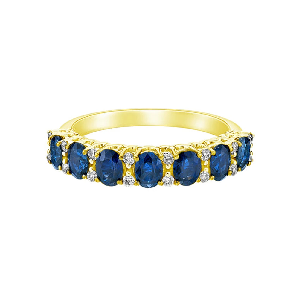 14K Yellow Gold Prong-set Sapphire Ring with Diamonds