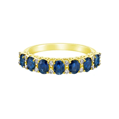14K Yellow Gold Prong-set Sapphire Ring with Diamonds