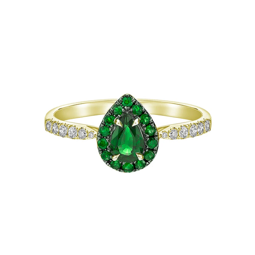 10K Yellow Gold Prong-set Emerald & Diamond ring