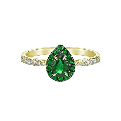 10K Yellow Gold Prong-set Emerald & Diamond ring