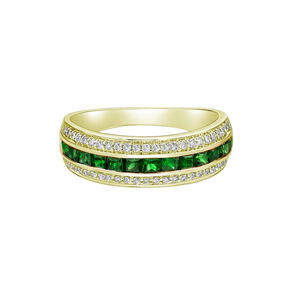 14K Yellow Gold Emerald ring with diamonds