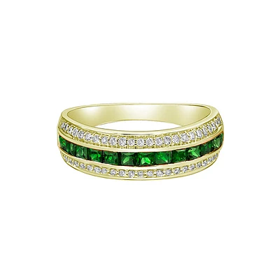 14K Yellow Gold Emerald ring with diamonds