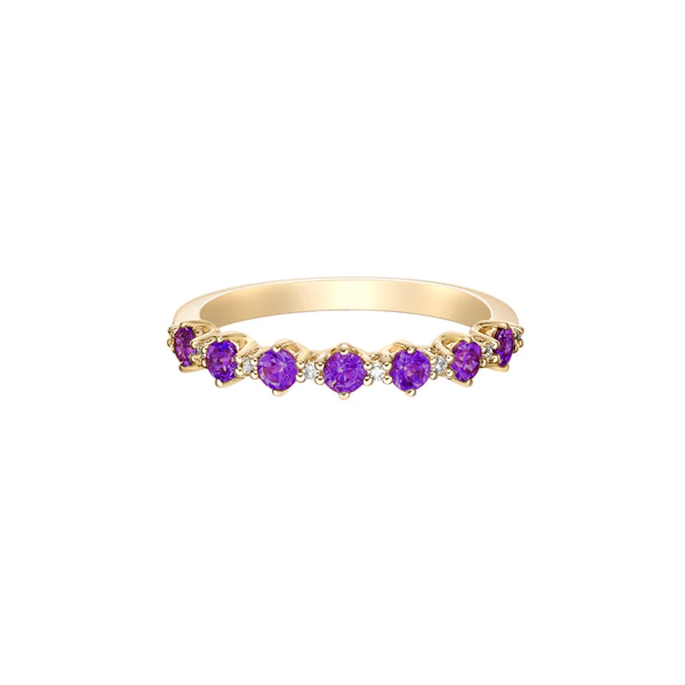 10K Yellow Gold Amethyst & diamond band