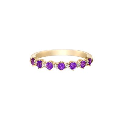 10K Yellow Gold Amethyst & diamond band
