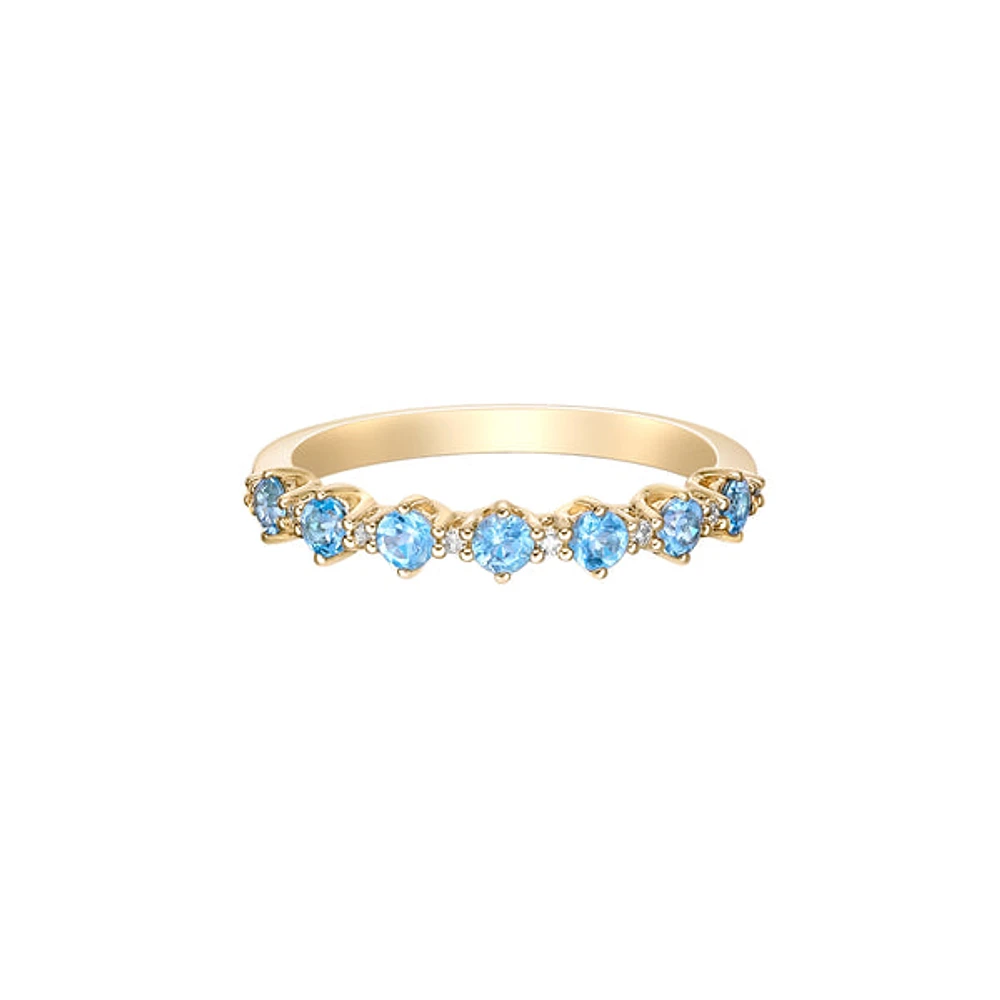 10K Yellow Gold Prong-set Blue Topaz & Diamond band