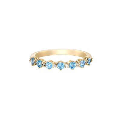 10K Yellow Gold Prong-set Blue Topaz & Diamond band