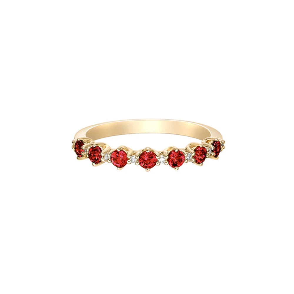 10K Yellow Gold Prong-set Garnet & Diamond band