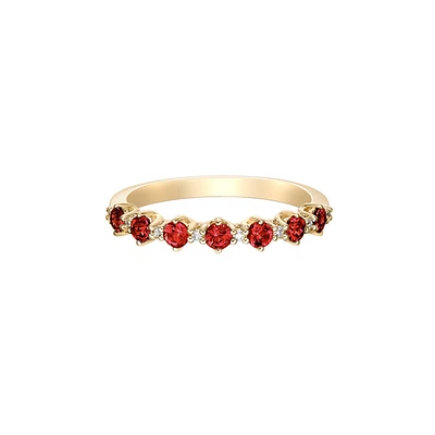 10K Yellow Gold Prong-set Garnet & Diamond band