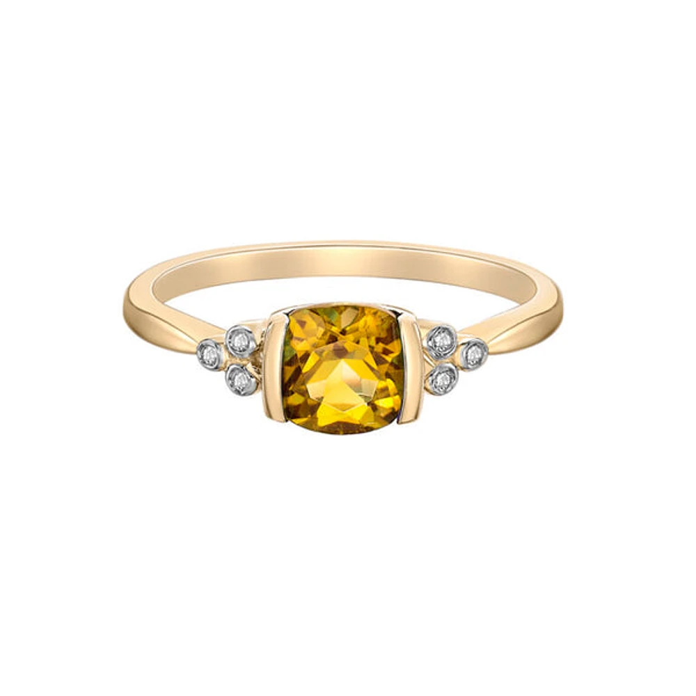 10K Yellow Gold 0.85cttw Citrine and 0.03cttw Diamond Ring - Size 7
