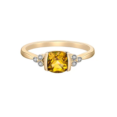 10K Yellow Gold 0.85cttw Citrine and 0.03cttw Diamond Ring - Size 7