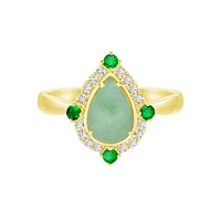 10K Yellow Gold Prong-set Jadeite Ring with Emeralds & Diamonds