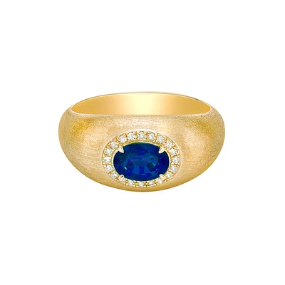 14K Yellow Gold Brushed Sapphire & Diamond ring